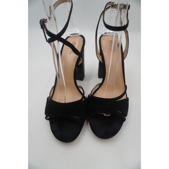 Michael KORS Yoonie Black Suede Ankle Strap Black Jeweled Heels Sandals Sz 9.5 M - Picture 2 of 14